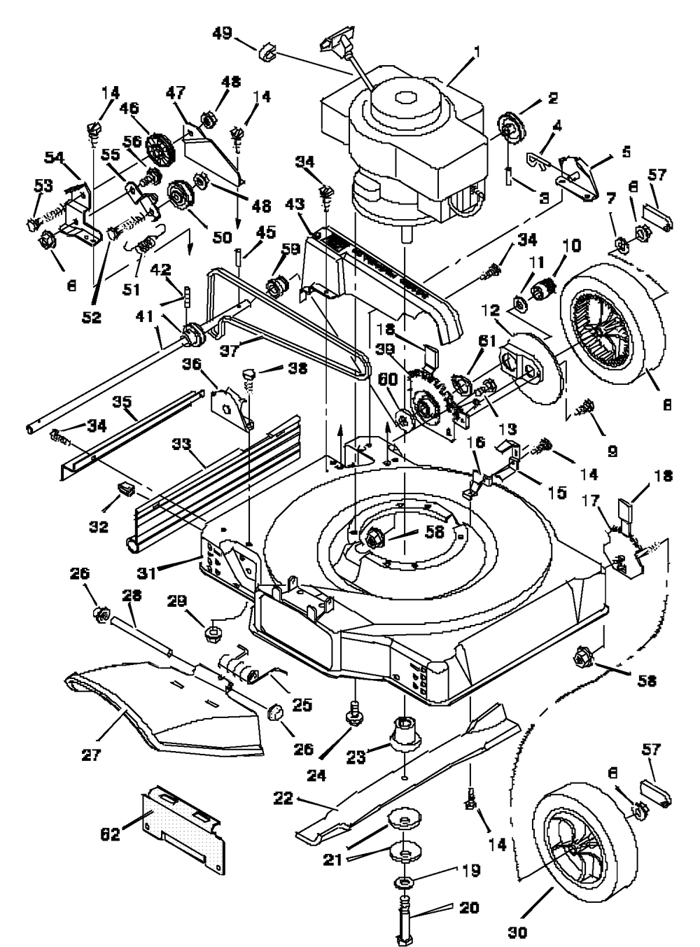 Mower Housing Assembly Diagram and Parts List for 22765B 1997 Briggs and Stratton Lawn Mower